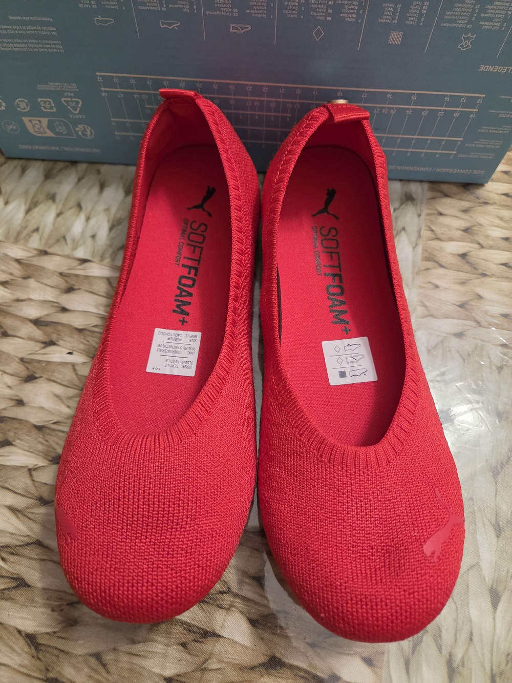 PUMA ILLIANA BALLET Women’s SoftFoam+ Red Knit Slip-On Flats
